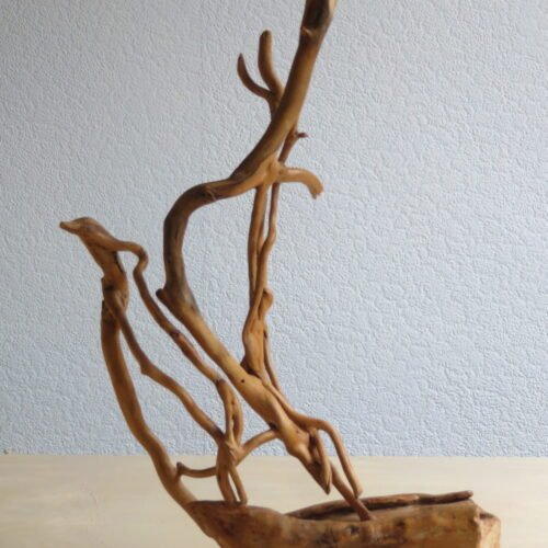 Handcrafted sculpture, artfully combing ivy and naturally formed hardwood rescued from a log pile. Truly Wabi Sabi.