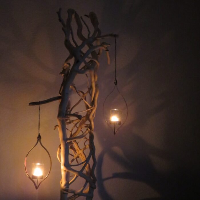 Tall free standing by night. Handcrafted wooden sculpture, interwoven Ivy branches that make this a remarkable naturally formed creation.
